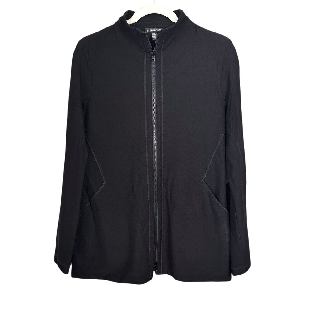 Eileen Fisher Womens Sz XS Black Jacket Travel Ponte Stretch Full Zip Sweater
